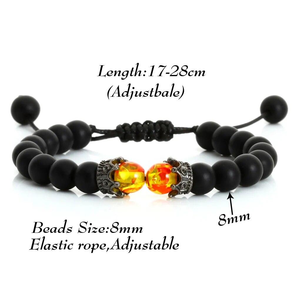 Schwarzer Lavastein-Kronen-Charm, Tigerauge-Perlen-Armband für Männer und Frauen, geflochtene Armbänder, handgefertigt, verstellbarer Schmuck, Pulseira