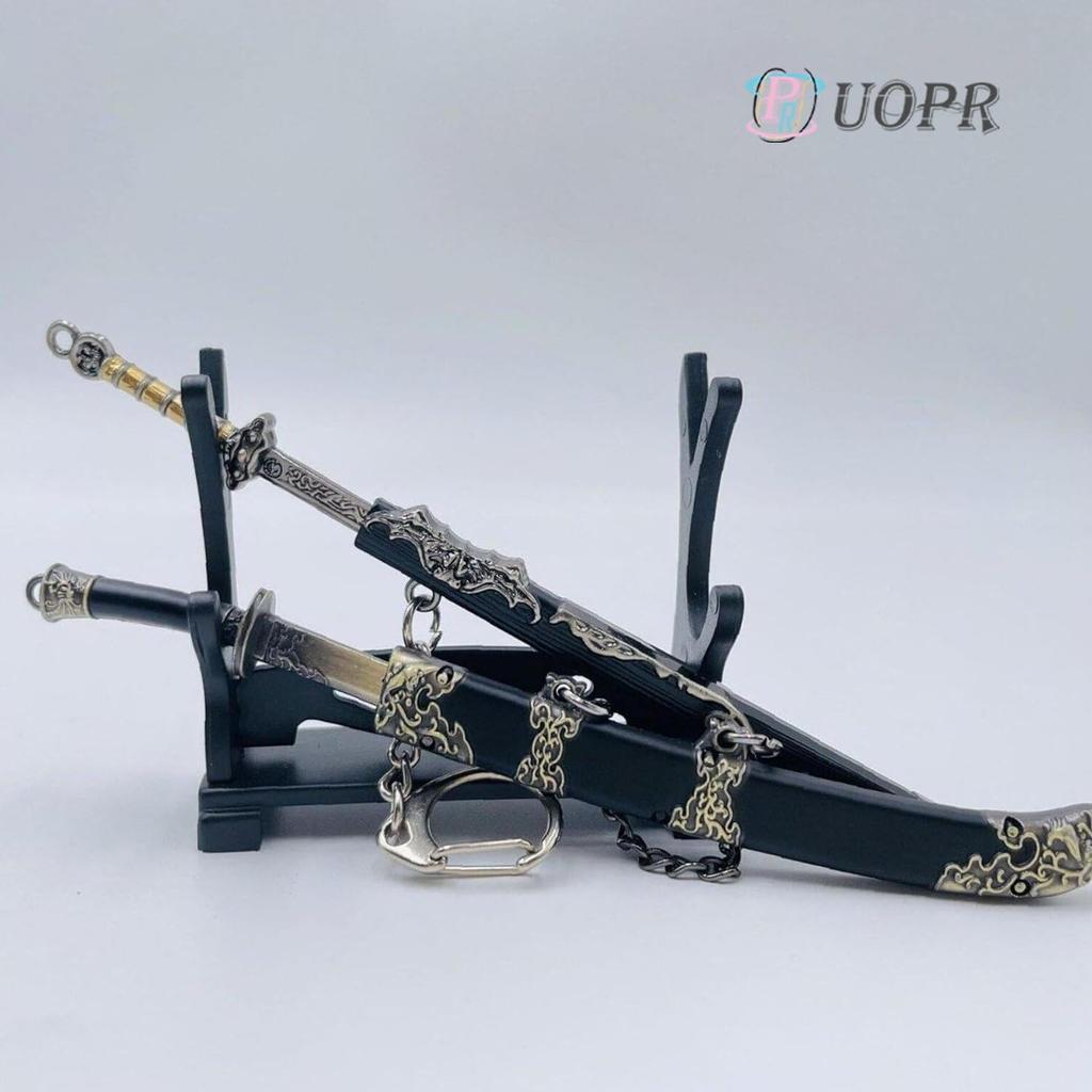 Keychain Mini Sword with Sheath Decoration Ancient Uncut Blade Weapon Collectible Chinhan Knife Pendant [UOPR] Pattern, Model,