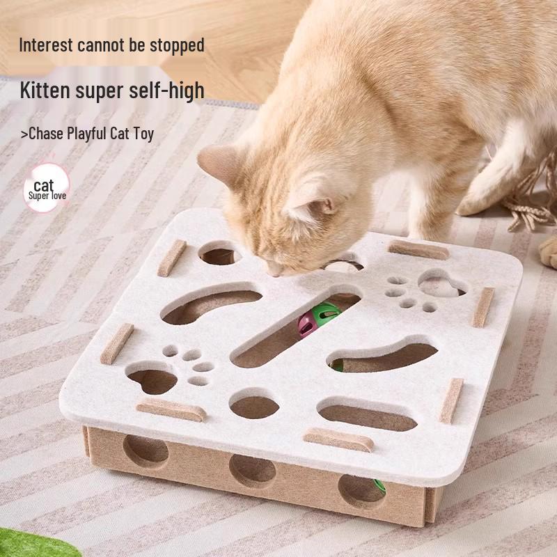 Interactive Felt Box Cat Toy with Teasing Bell Ball – Self-Play & Puzzle Maze for Boredom Relief