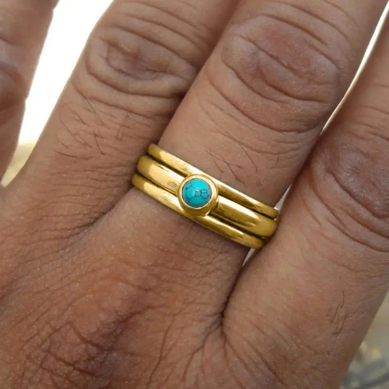 Jewelry, Round Imitation Opal Multi-Circle Ring, Retro Ethnic Style Ring.