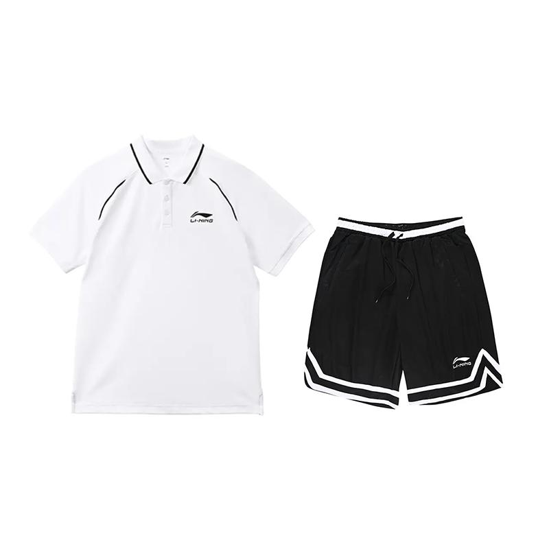 

Li-Ning Quick-Dry Solid Color Breathable Polo Shirt Casual Sports Set Unisex Sports Set White Black YPLV051-1+YAPV001-1 L