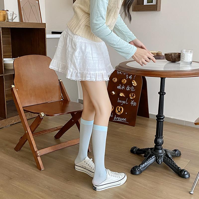 Thin Jk Lolita Style Dopamine Color Socks Summer Knee-length Calf Socks for Women Long Japanese Stockings for Students