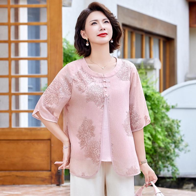 

Stylish Spring & Summer Five-Point Sleeve Top for Middle-Aged Women XL (90-115 lbs) рожевий