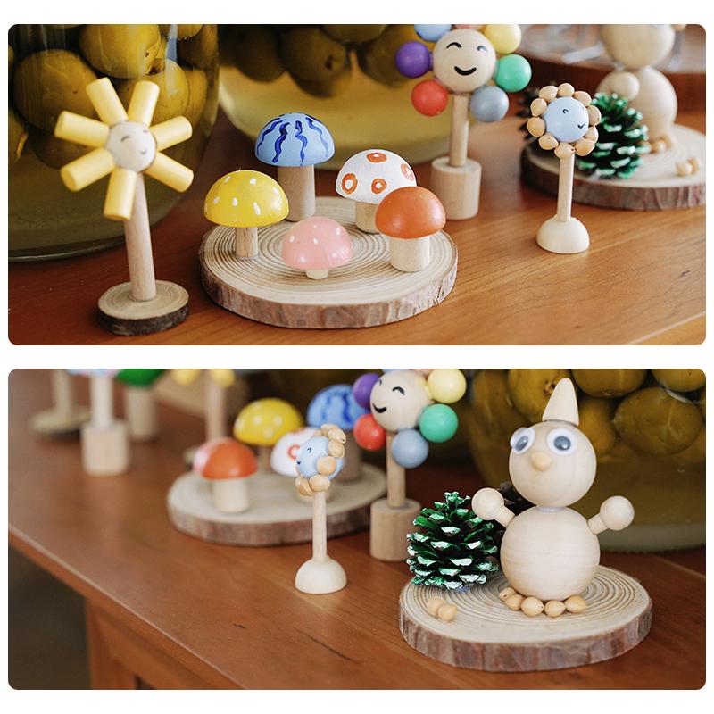 DIY Building Blocks Round Wooden Pieces Montessori Handmade Materials Small Scale Model Home Decorations New Year Festival Gift