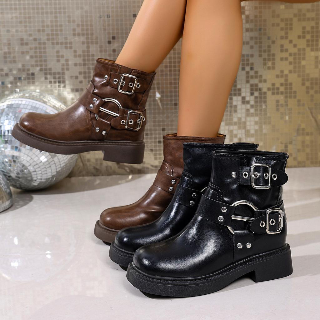 Thick-soled heightening Martin boots women's 2025 spring and autumn British style retro explosion versatile western cowboy short boots