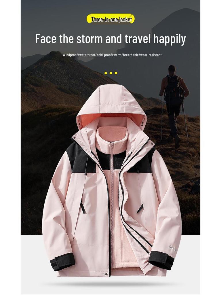 Women's Windproof Waterproof 3-in-1 Fleece-Lined Mountaineering Suit, Thickened Warm Two-Piece Set