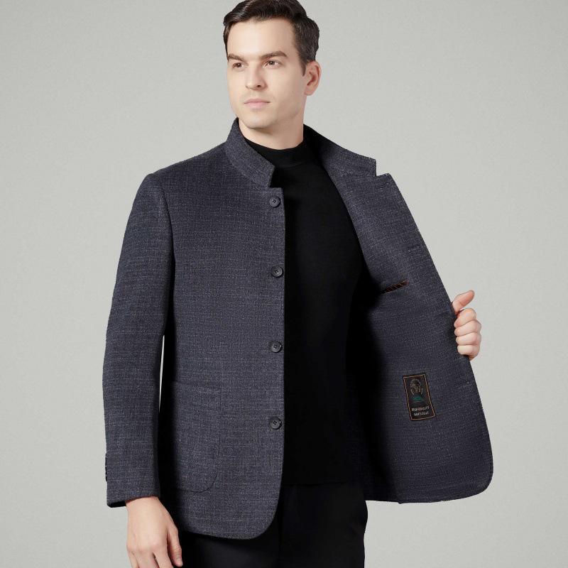 Men's Double-Faced Cashmere Stand Collar Coat: Zhongshan Suit, Middle-Aged Dad's Casual Woolen Overcoat for Autumn/Winter.