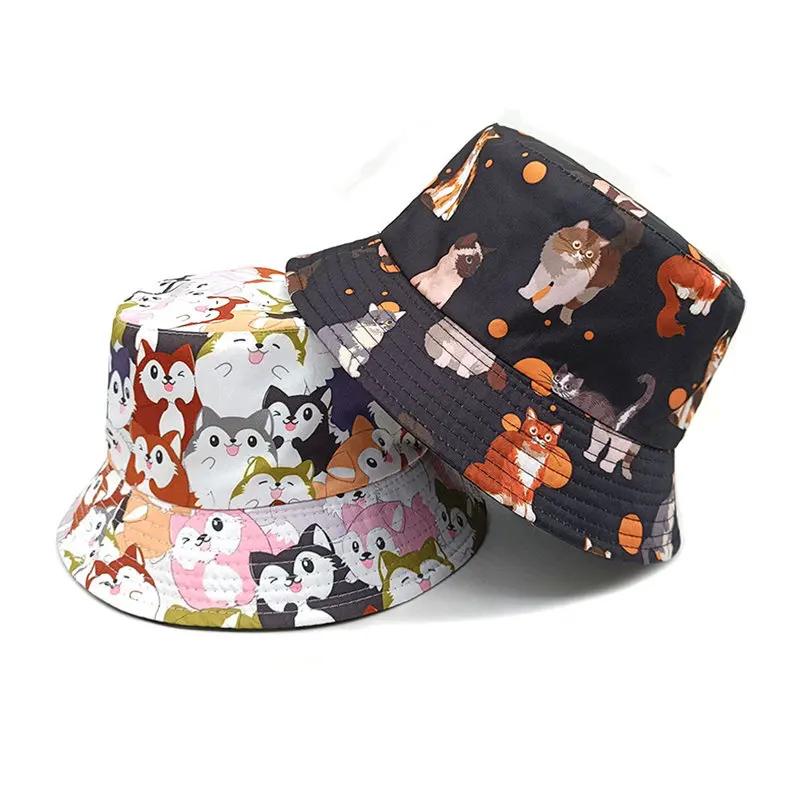 Spring and Summer Polyester Cartoon Print Bucket Hat Fisherman Hat Outdoor Travel Sun Cap For Men And Women 05