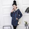Women's Plus Size Hooded Denim Cotton Coat with Fleece Lining - Korean Style, Mid-Length, for Autumn and Winter.