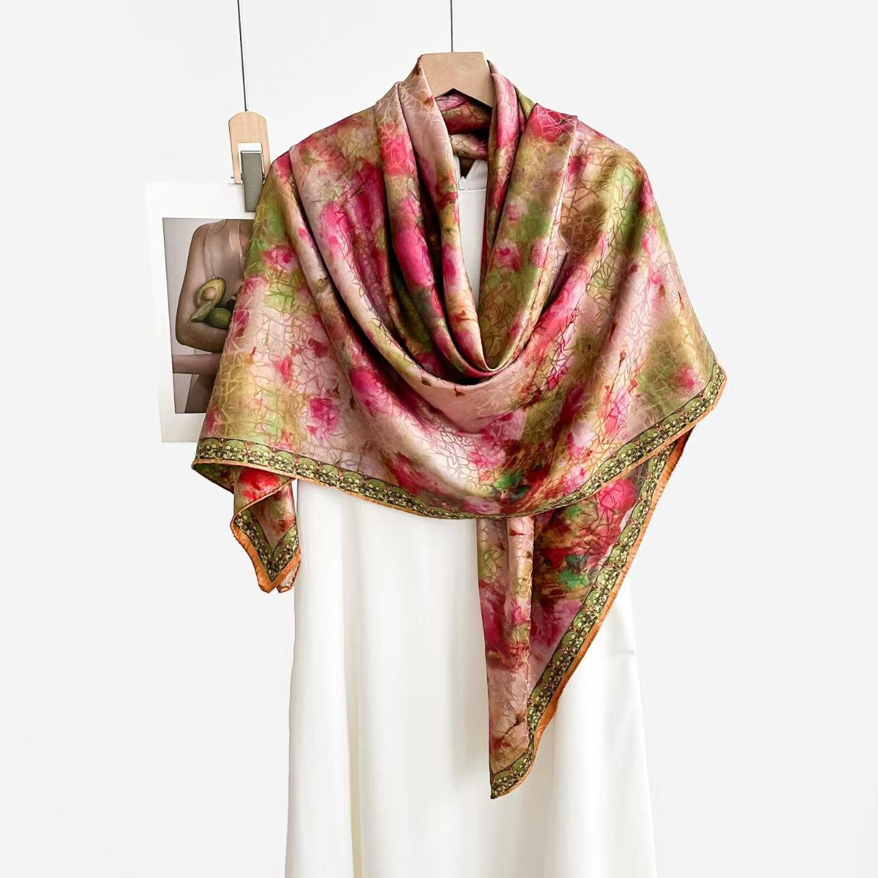 

Пряжа Fragrant Cloud 140 * 140 Весенне-летний платок-шаль из искусственного шелка, большой квадратный, женский летний тонкий шарф, универсальный 140*140