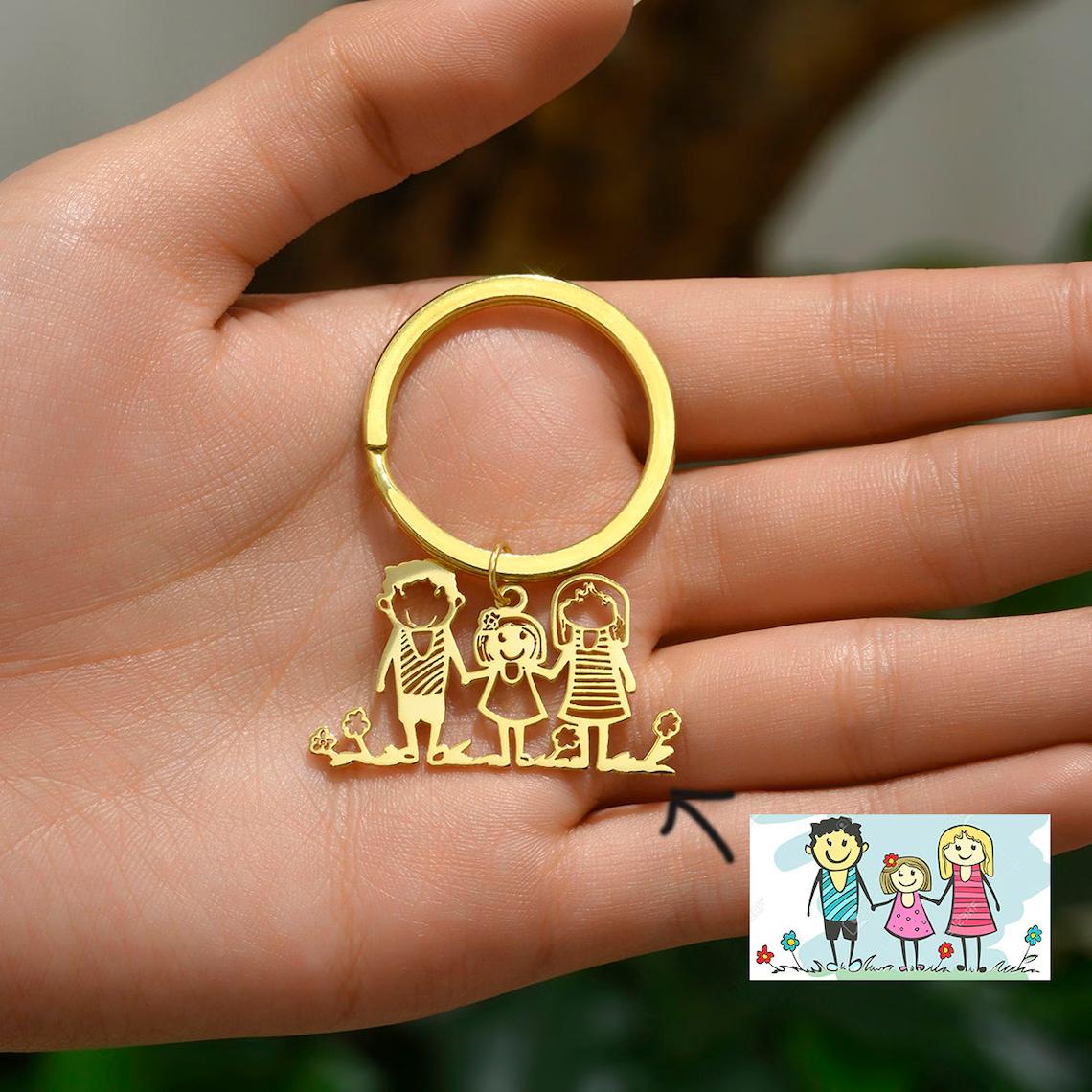 

Atoztide Children s Drawing Necklace Bracelet Keychain Personalized Stainless Steel Jewelry Set Kids Actual Artwork Doodle Gift Silver color