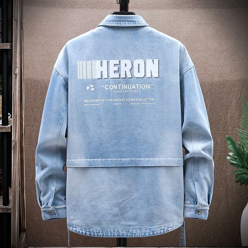 Spring Men Solid Lapel Denim Jackets Fashion Jeans Jackets Loose Fit Casual Black Blue Coats