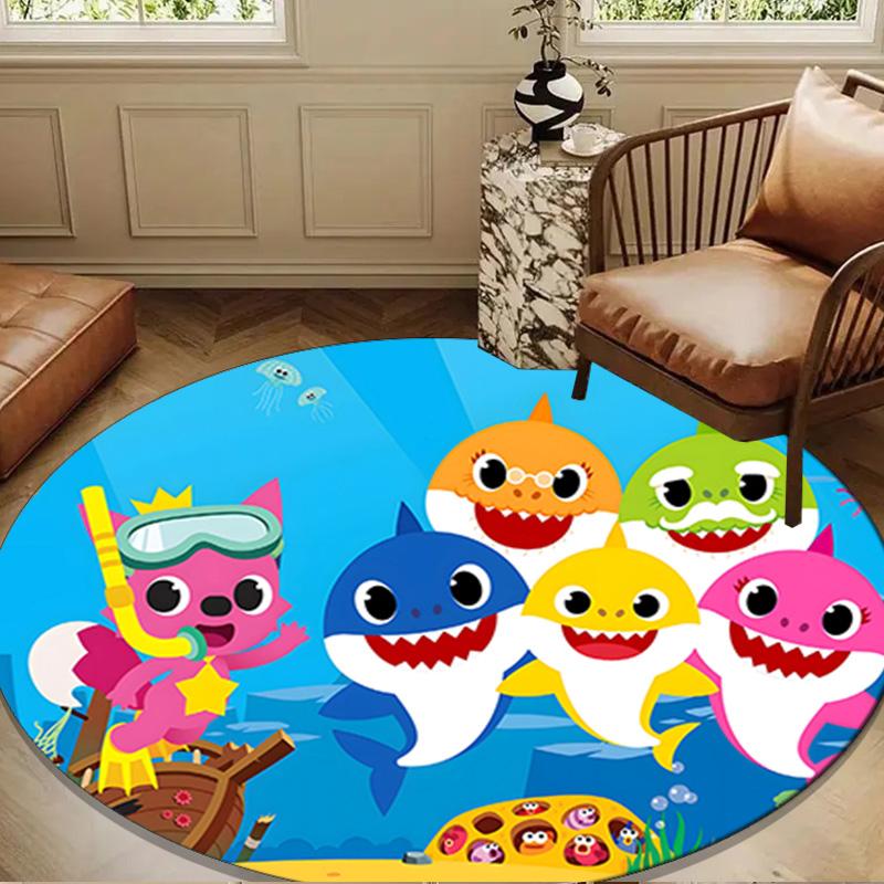 Cartoon Shark Dance Party Round Rug for Livingroom,Bedroom, Palyroom, Chair Rug, Area rug, Circle Carpet, Large Size Fan Christmas gift