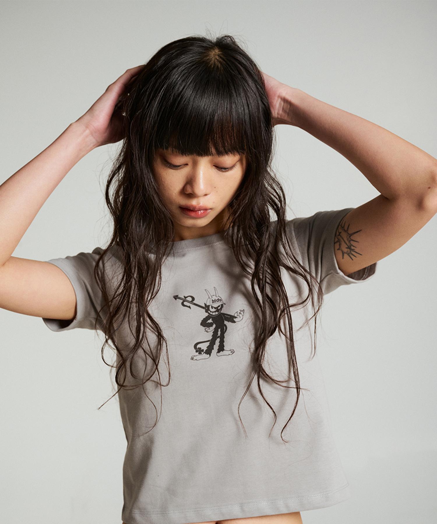 Hidden Behind Lucky Devil Crop T-Shirt Grey/S