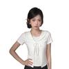 Pure cotton, sweet polka dot doll collar short-sleeved T-shirt for women's summer slim and thin lace-up fake two-piece top