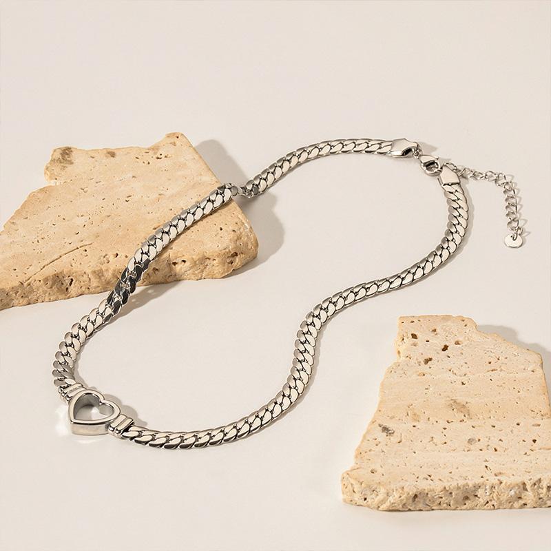 Stainless Steel Gold Silver Color Heart Shaped Necklace for Women Valentine's Day Fashion Snake Bone Chain Necklace Jewelry Gift