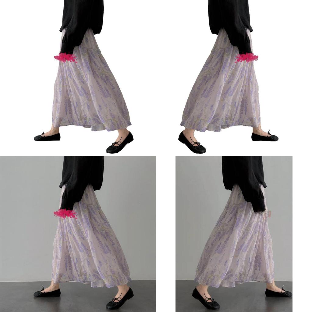 Vintage French Floral Midi Skirt With High Waist For Elegant Summer Wear