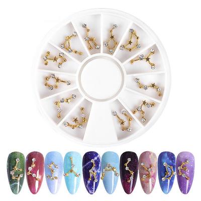 Roue en alliage de Zircon, 12 Constellations, strass en cristal 3D, décoration Nail Art
