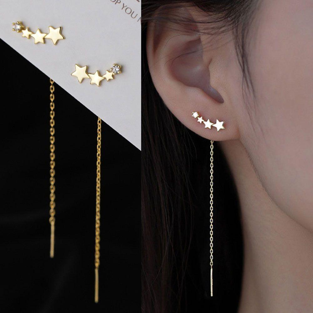 Long Wire Chain Earrings Star Beads Stud Earrings Elegant Tassel Earrings  Holiday Gift