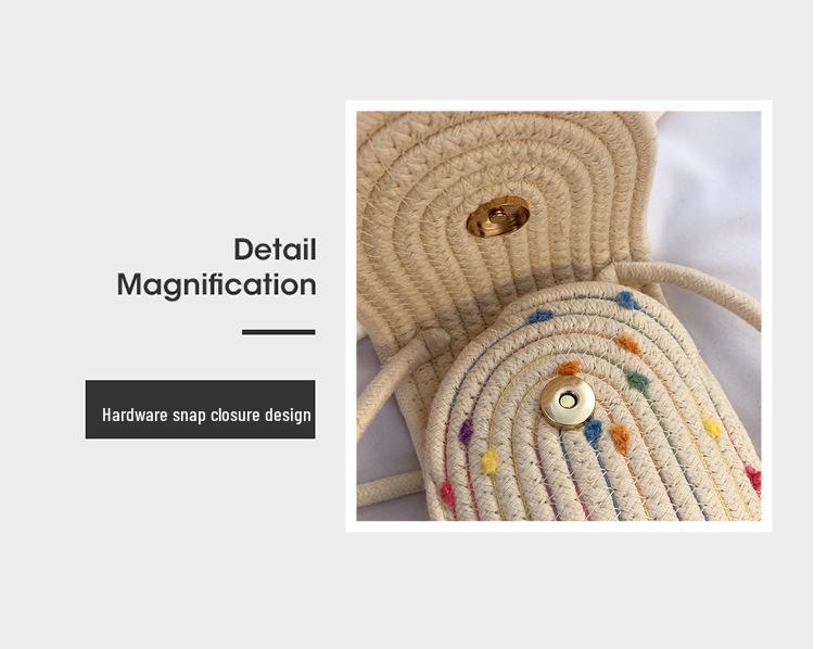 Colorful Woven Crossbody Straw Bag: Cute Cotton Rope Design, Perfect for Cell Phones - A Stylish Single Shoulder Bag for Women