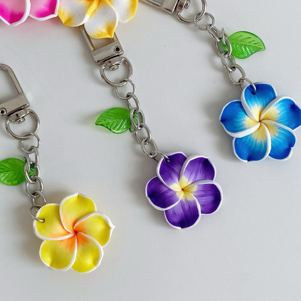 Sweet Frangipani Floral Pendant Keychain Cheerful Sunflower Key Ring Bag Decoration Gift For Women Girls Friend
