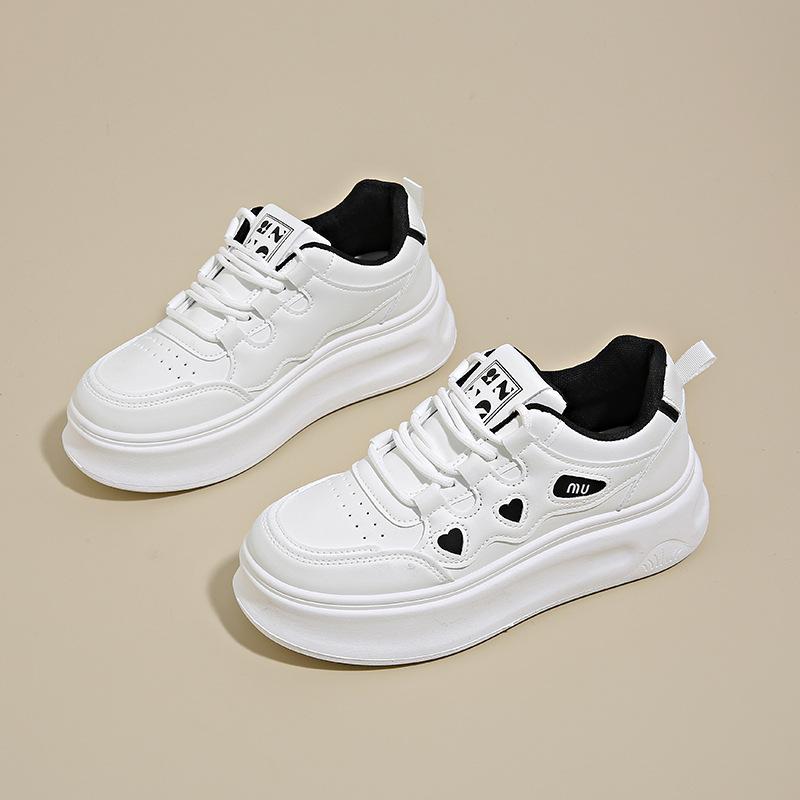 

Muffin platform white shoes women s 2025 new spring versatile with skirt casual sports dad shoes heightening board shoes 36 чёрный