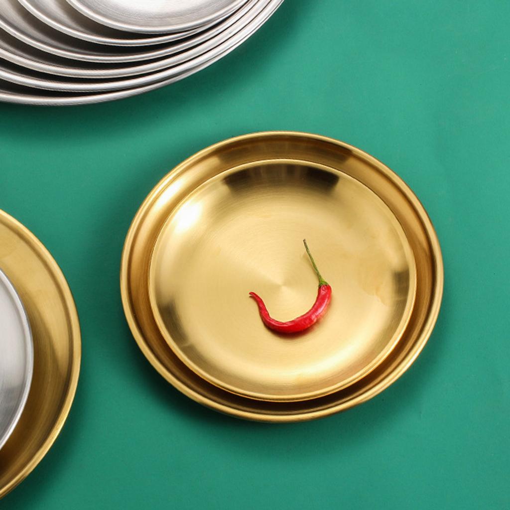 Zestaw 4 talerzy obiadowych ze stali nierdzewnej 304, okrągłe metalowe naczynia do serwowania, talerze do jadalni odpowiednie do użytku domowego i kuchennego