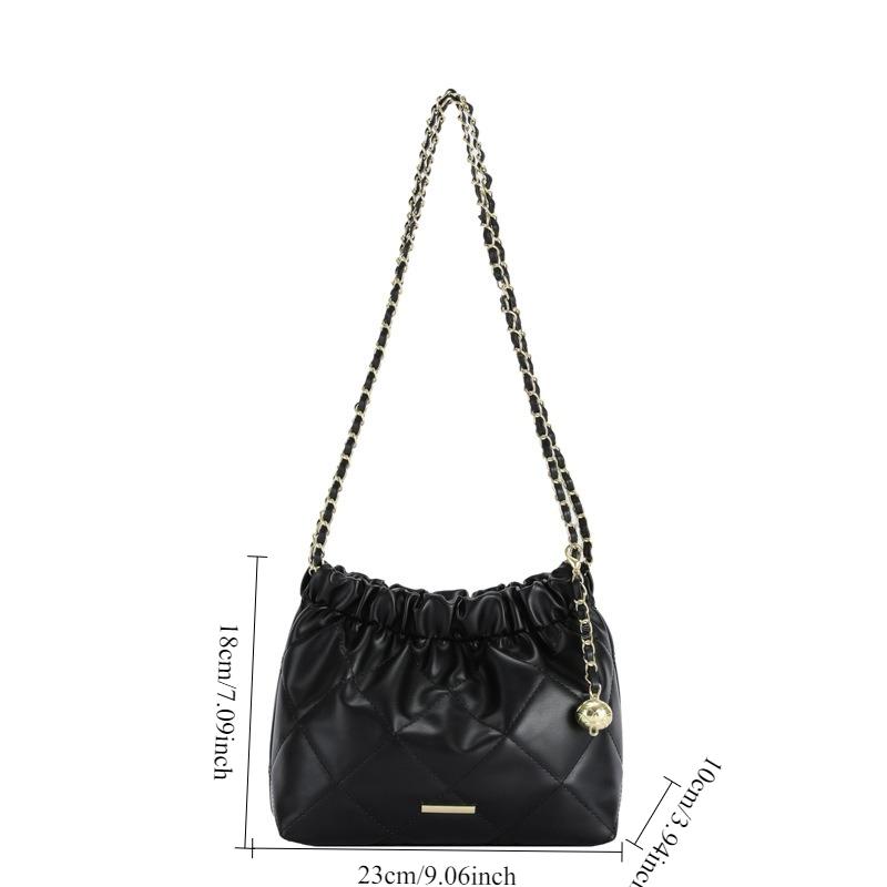 Soft Leather Large Capacity Fashiable Pleated Chain Shoulder Bag, New Stylish Casual Bag, Drawstring Crossbody Bags