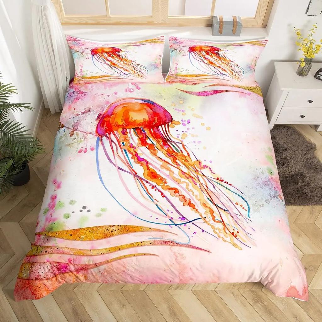 3D Octopus Sea Turtle Duvet Cover Retro Sailboat Crab Reptile Bedding Set Marine Mediterranean Style Jellyfish Comforter Cover