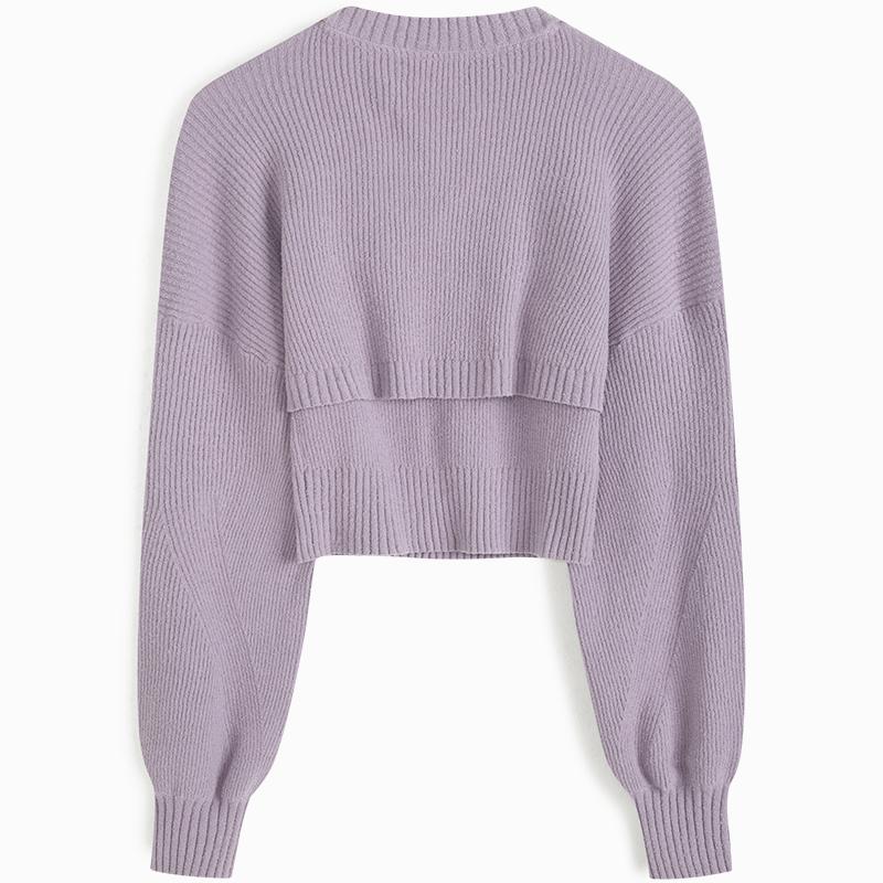 Calvin Klein Solid Color Knitted Cardigan Lantern Sleeve Sweater Women tops Purple J221665-PC1