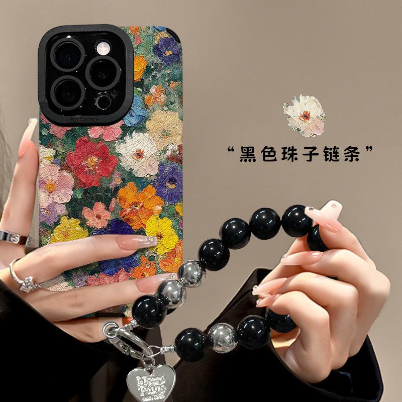 Ölgemälde Blumenarmband ist geeignet für Apple 16pro Handyhülle iphone14 Silikon Schafsleder 15 All-Inclusive Anti-Drop 13.