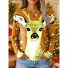 Women's Vintage Reindeer Print Long Sleeve, Christmas Party Crew Neck, Holiday Gift Top, Fall Winter Festive Style