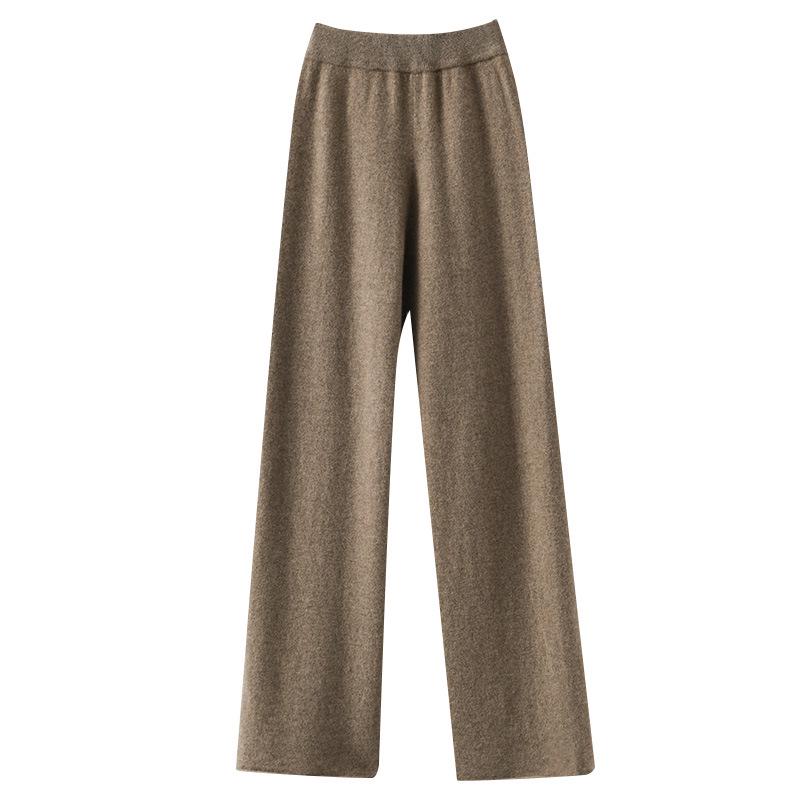 Women's High Waist Wool Knitted Wide-Leg Pants - Autumn/Winter Floor-Length