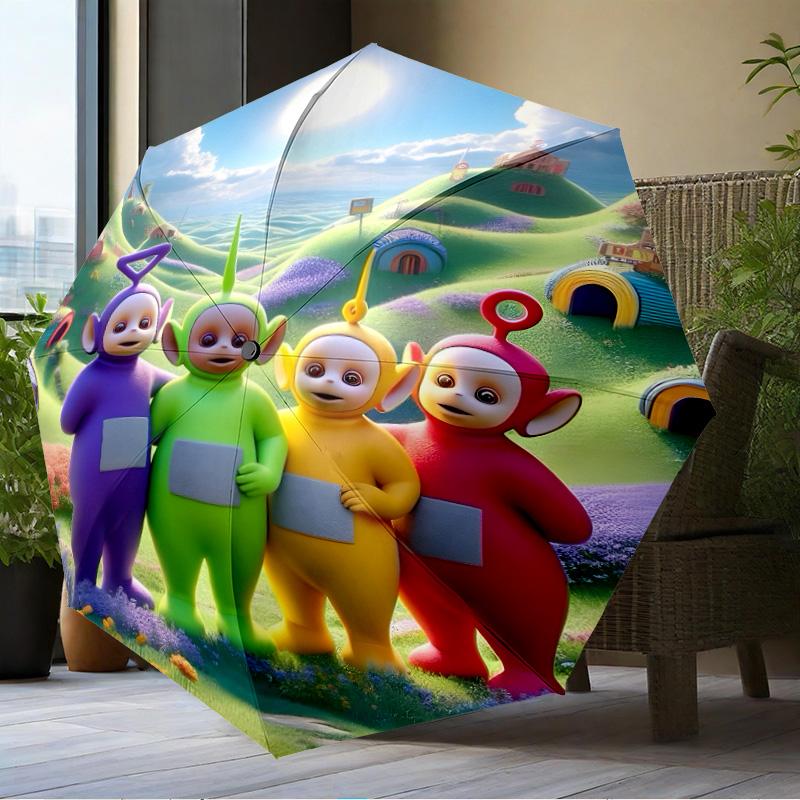 Tele-tubbies Celebration Umbrella Folding Umbrella, Automatic Umbrella 8-Frame for Travel, Camping Use Gift for Halloween Christmas