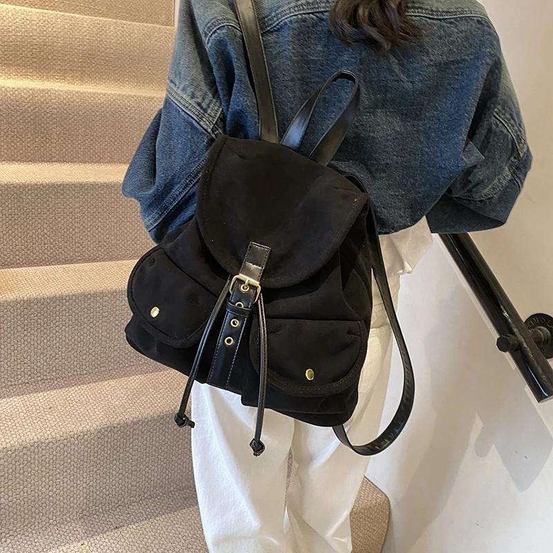 Damen Retro Kleine Doppeltaschen PU-Leder Rucksäcke 2026 Winter Y2K Retro Mode Rucksack Schulstudenten Rucksäcke