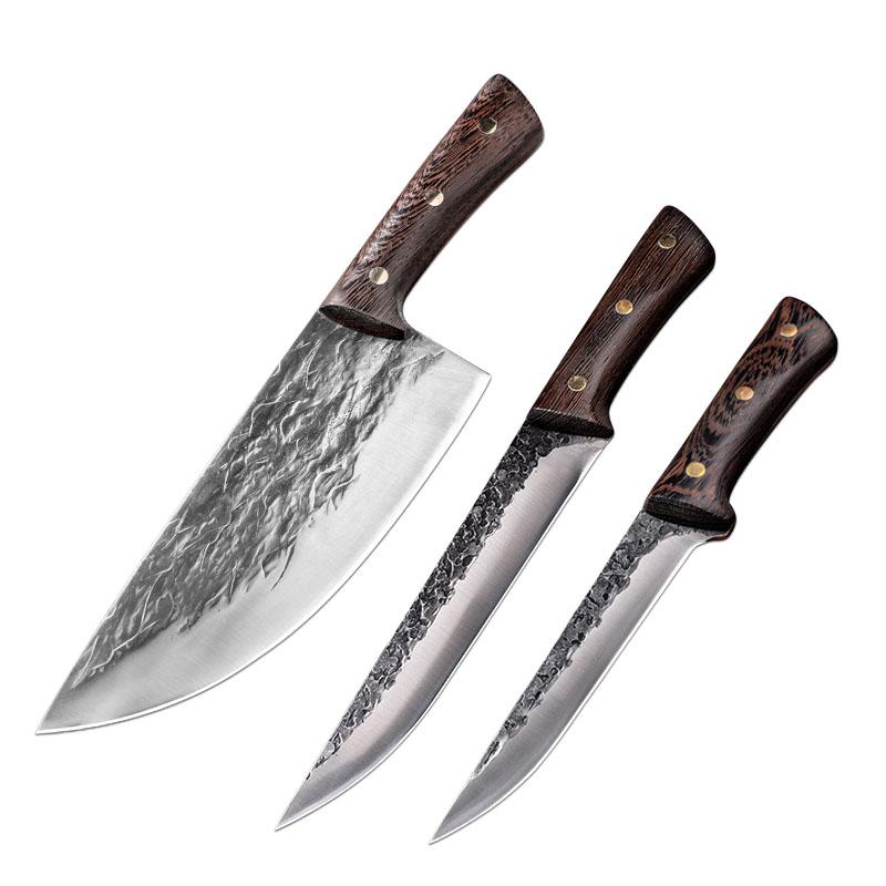 Carbon Steel Kitchen Knives Wooden Handle Cleaver Slicing Knife Hand Forged Blade Butcher Boning Knife Wood Handle Chef Knife