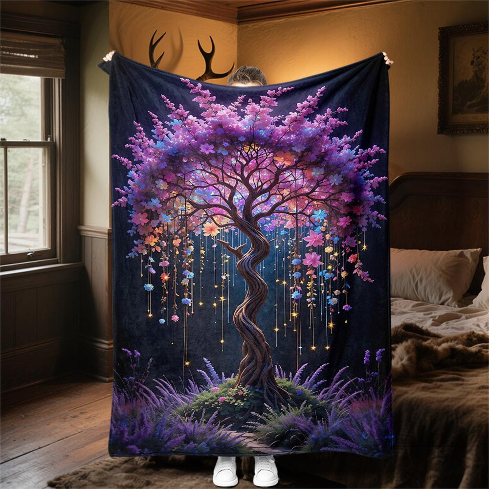 1pc magical tree Outdoor Flannel Blanket Soft Warm All-Season Throw for Sofa Bed Car Camping Office, Cozy Gift Idea1294S