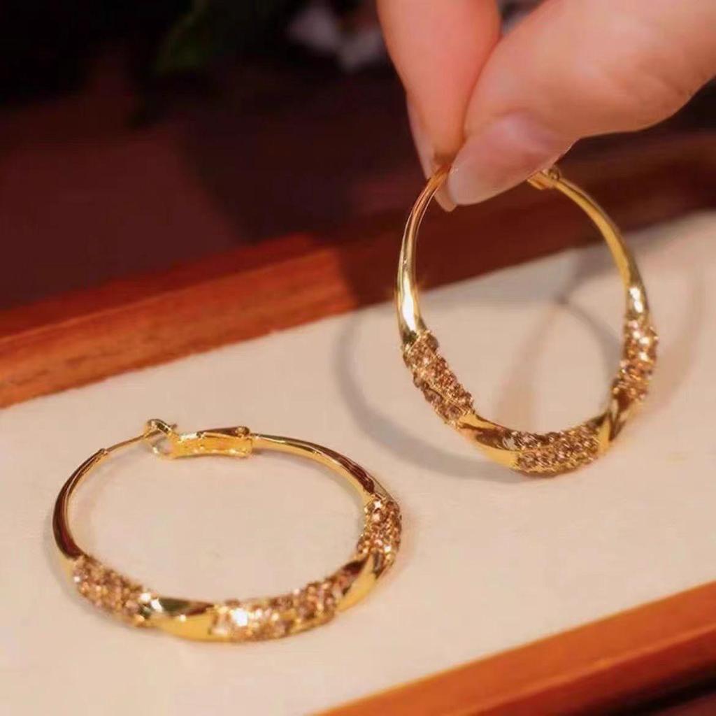 Elegant Purple Diamond Hoop Earrings - Trendy, Exaggerated Fashion for Women, High-End Statement Accessory.