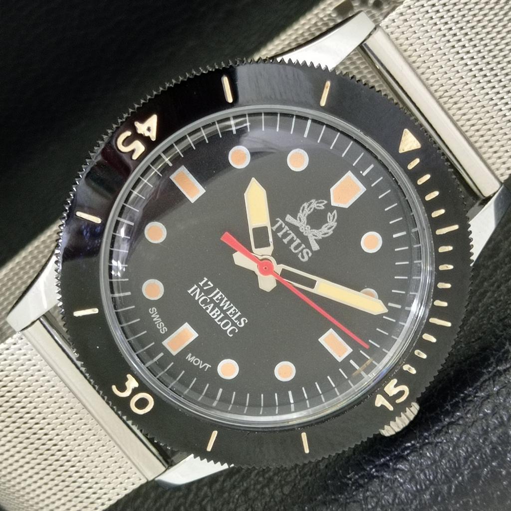 

SWISS MENS HAND-WINDING 40MM TITUS TURNABLE BEZEL BLACK DIAL WATCH a431314-2 R106-a431314