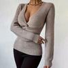 Women S Sexy Deep V Twist Knit Slim Fit Long Sleeve Sweater For Fall Winter