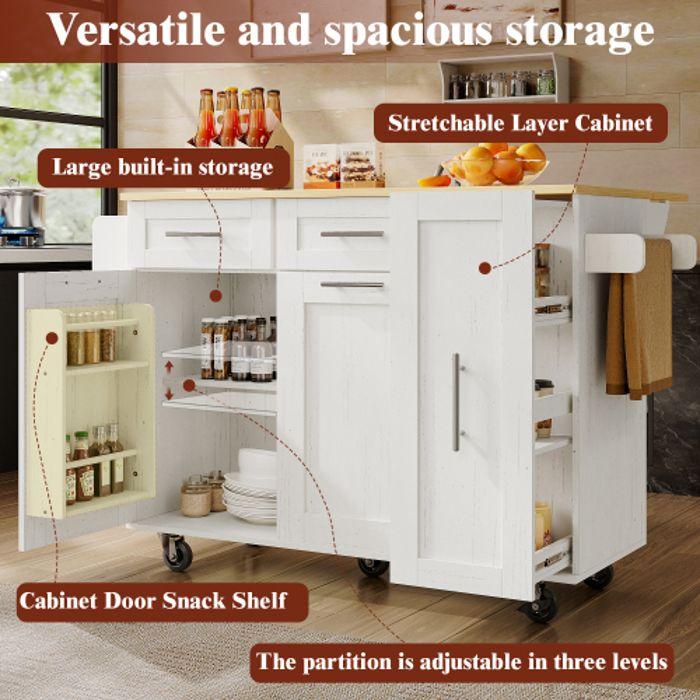 Îlot de cuisine - MUVOE - Chariot de salle à manger - Blanc - MDF - Multifonctionnel