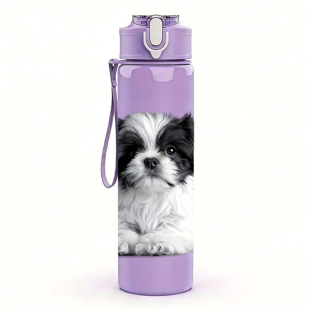 1PC Fluffy Puppy Dog Portrait Print 750ml Color Plastic Sports Water Bottle Leakproof Flip Straw Lid Suitable for Sports Office Home Use