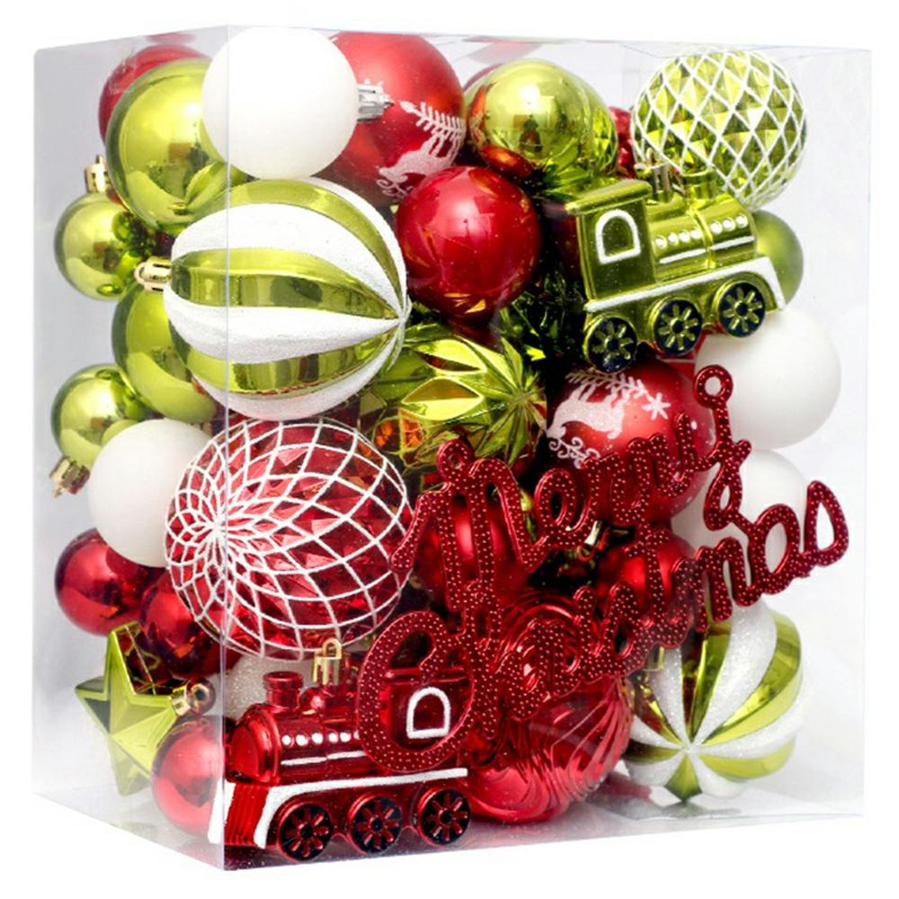 65Pcs/Set Christmas Tree Ornaments Painted Ball Set Decorative Hanging Baubles for Holiday Gift