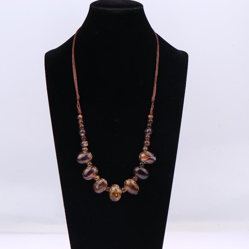 Colorful Ceramic Bean Necklace Handmade Boho Pendant Adjustable Vintage Jewelry For Women Gift