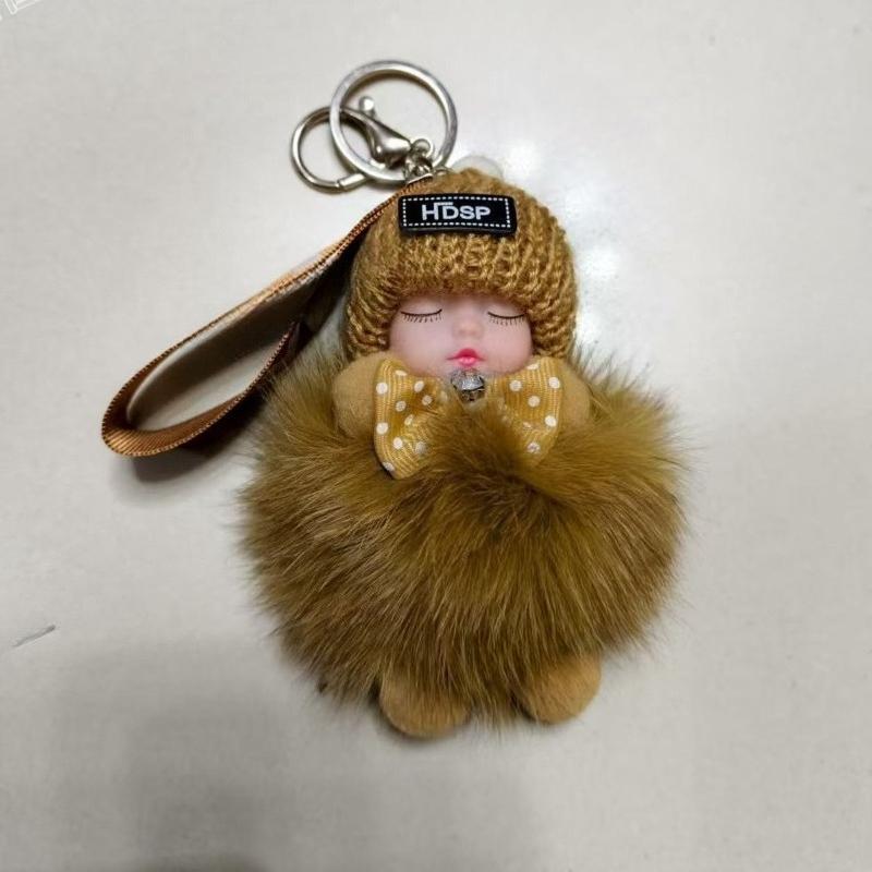 Cute Real Fox Fur Bag Pendant Sleeping Doll Car Keychain Plush Doll