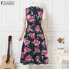 ZANZEA Women Summer Round Neck Casual Floral Print Sleeveless Dress