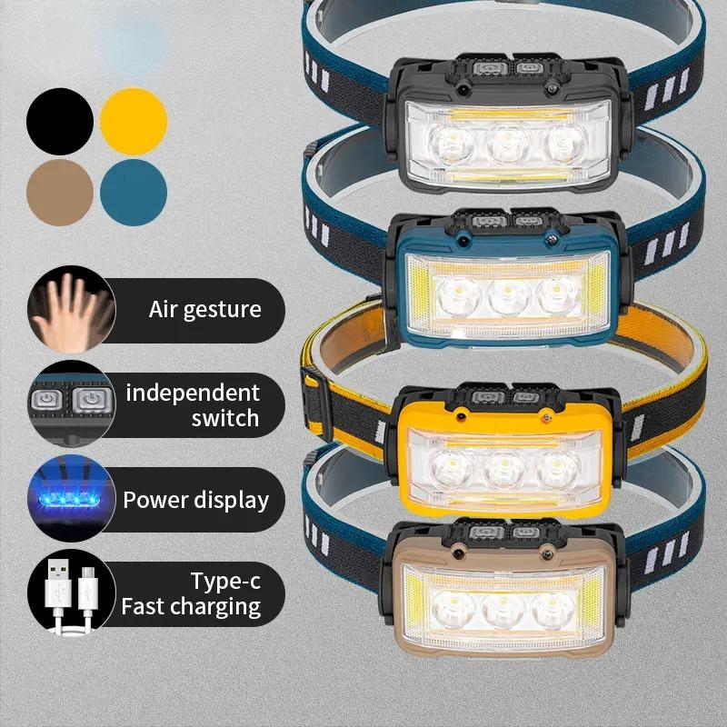 Wiederaufladbare Stirnlampe 1800mAh Super Helles Licht Induktions-LED-Stirnlampe Wasserdicht Camping Eingebaute 18650 Lithiumbatterie