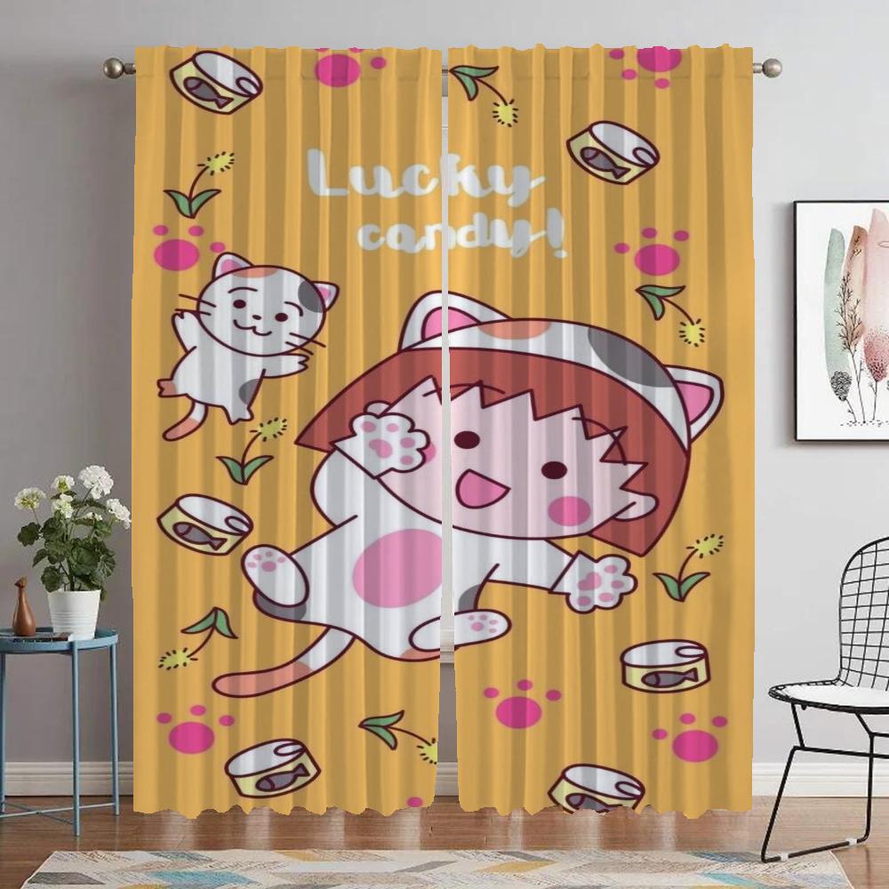 Chibi Maruko-chan Shades Anti-mosquito Curtains for Living Room Blackout Curtain for Room 2 Panel Partition Halloween Decoration
