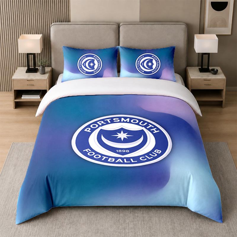 3Pcs Bedding SetPortsmouth FC Soft Bed Sheet and Two Pillowcases Home Bedroom Decor