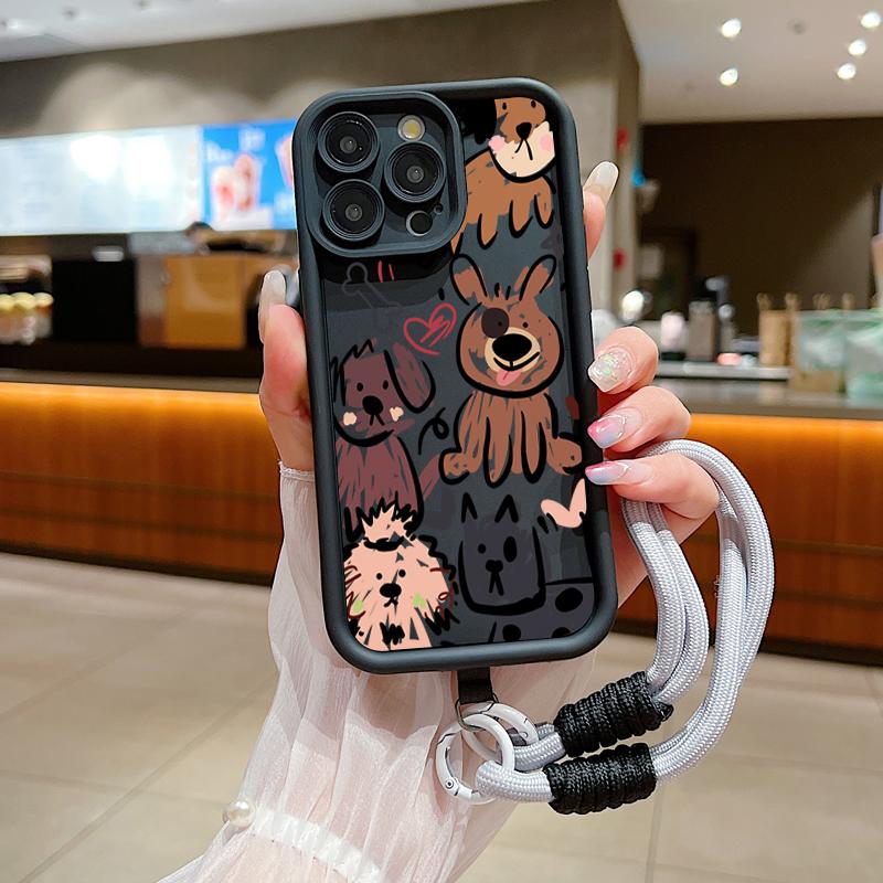 Funny Cats Graffiti Dog Soft Lanyard Rope Case For Samsung Galaxy A14 A32 A53 A13 A33 A52 S24 S23 S22 S21 Ultra Plus FE Cover